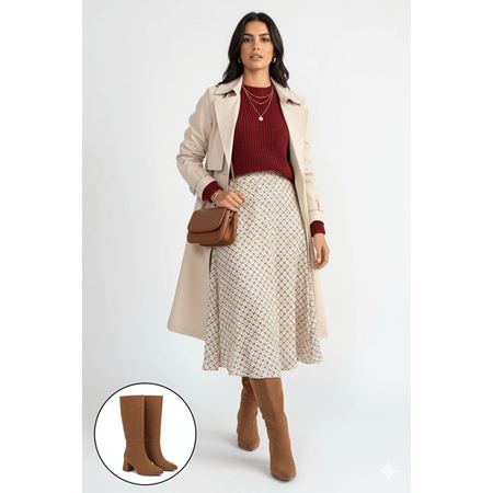 Roksa Taba Süet Topuklu Çizme