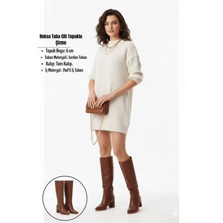 Roksa Taba Cilt Topuklu Çizme