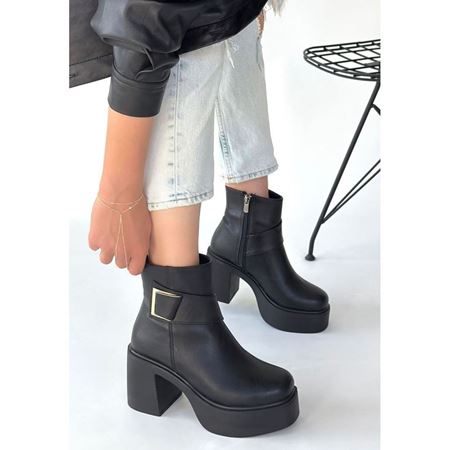 Lonji Siyah Cilt Topuklu Bot
