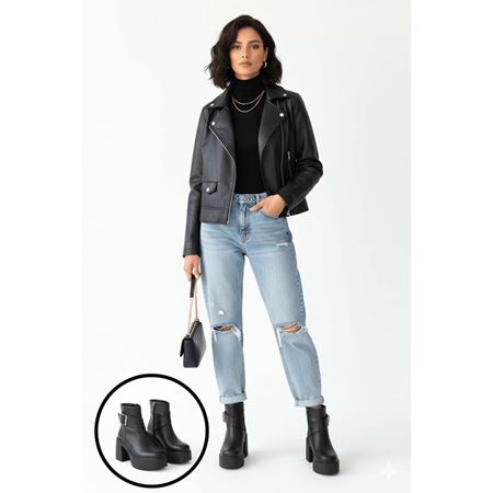 Lonji Siyah Cilt Topuklu Bot