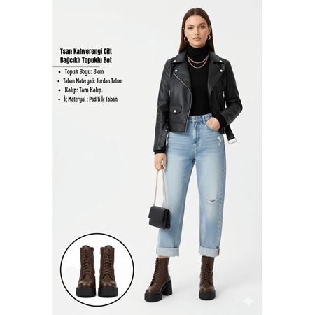 Tsan Kahverengi Cilt Bağcıklı Topuklu Bot