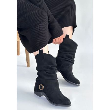 Canty Siyah Süet Körüklü Topuklu Çizme