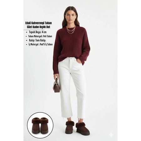 Edali Kahverengi İçi Kürklü Platform Taban Süet Kadın Kışlık Bot
