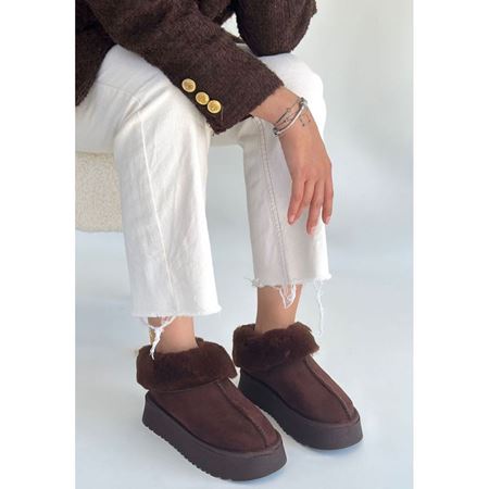 Edali Kahverengi İçi Kürklü Platform Taban Süet Kadın Kışlık Bot