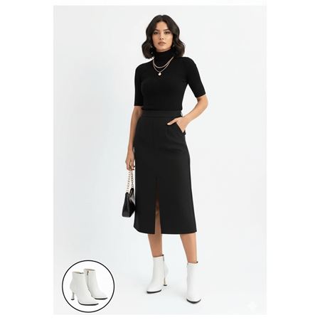 Mişha Beyaz Sivri Burun Kadeh Topuk Fermuarlı Kadın Bilekte Bot