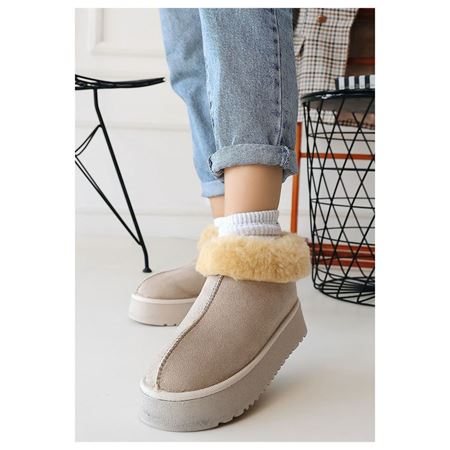Edali Bej İçi Kürklü Platform Taban Süet Kadın Kışlık Bot