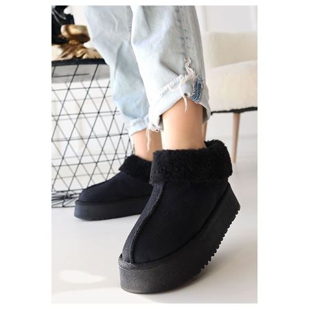 Edali Siyah İçi Kürklü Platform Taban Süet Kadın Kışlık Bot