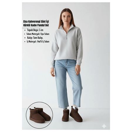 Elsa Kahverengi Süet İçi Kürklü Kadın Panduf Bot