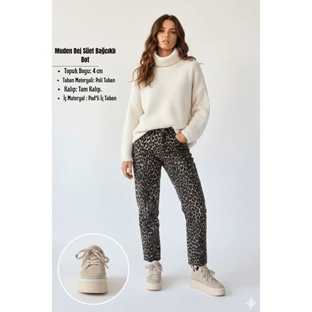 Muden Bej Süet Bağcıklı Bot