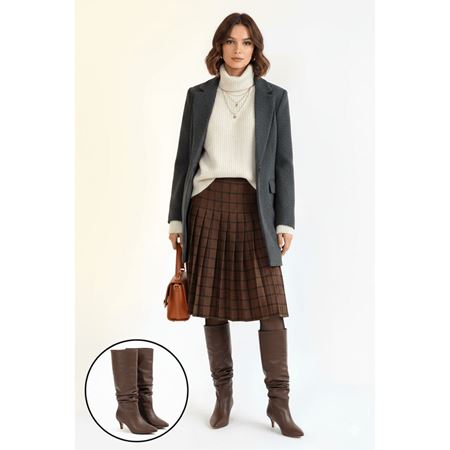 Zelya Kahverengi Cilt Topuklu Çizme