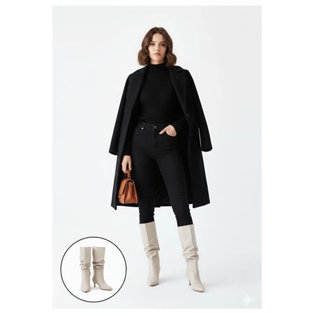 Zelya Beyaz Cilt Topuklu Çizme