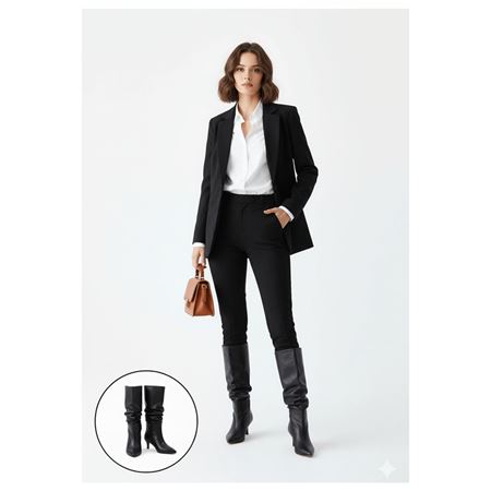 Zelya Siyah Cilt Topuklu Çizme