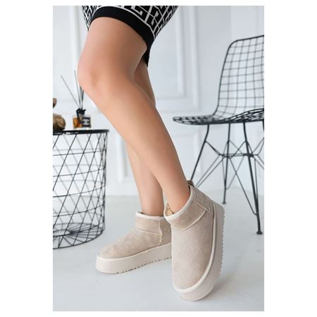 Linne Bej Platform Tabanlı İçi Kürklü Süet Kadın Mini Bot