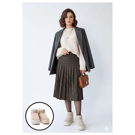 Linne Bej Platform Tabanlı İçi Kürklü Süet Kadın Mini Bot