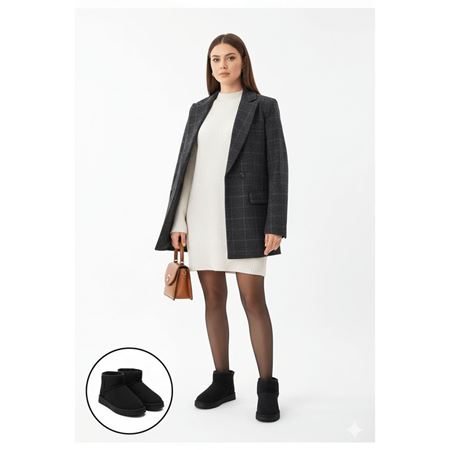 Elsa Siyah Süet İçi Kürklü Kadın Panduf Bot