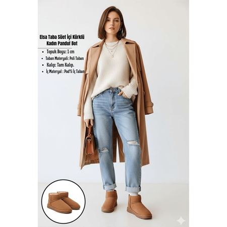 Elsa Taba Süet İçi Kürklü Kadın Panduf Bot