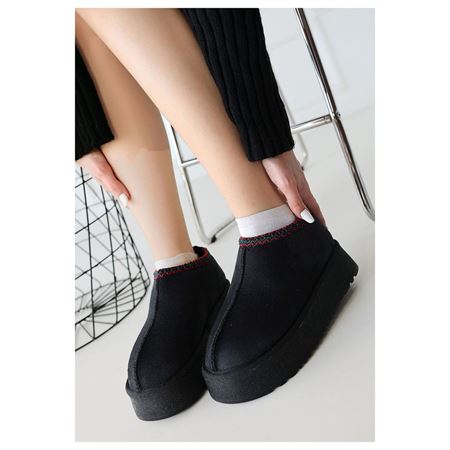 Foyk Siyah İçi Kürklü Platform Taban Süet Kadın Panduf Bot