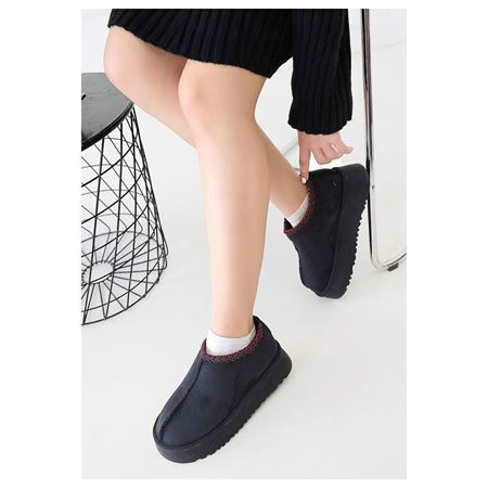 Foyk Siyah İçi Kürklü Platform Taban Süet Kadın Panduf Bot