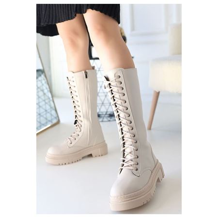 Mennd Bej Cilt Bağcıklı Çizme