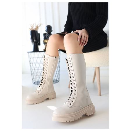 Mennd Bej Cilt Bağcıklı Çizme