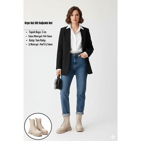 Orge Bej Cilt Bağcıklı Bot