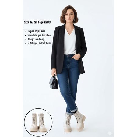 Caxa Bej Cilt Bağcıklı Bot