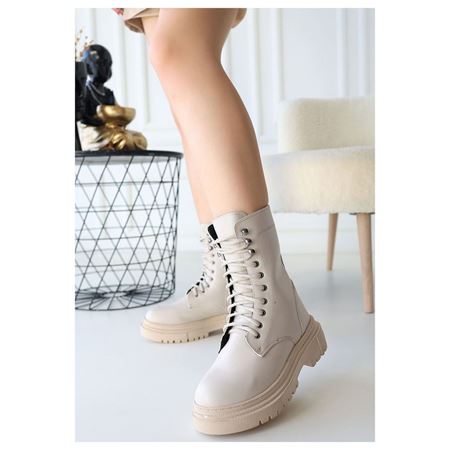 Caxa Bej Cilt Bağcıklı Bot