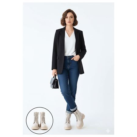 Caxa Bej Cilt Bağcıklı Bot