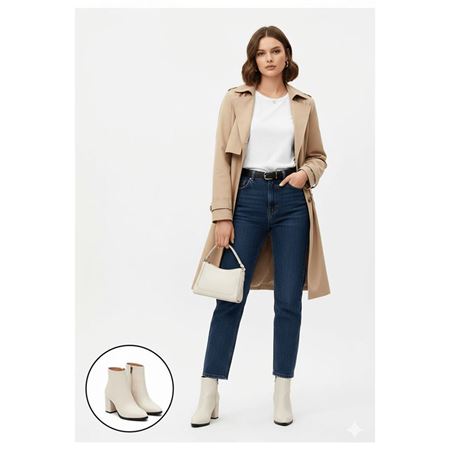 Biya Bej Kalın Topuk Küt Burun Cilt Kadın Bilekte Bot