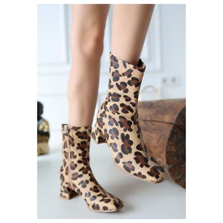 Birta Leopar Cilt Streç Topuklu Bot