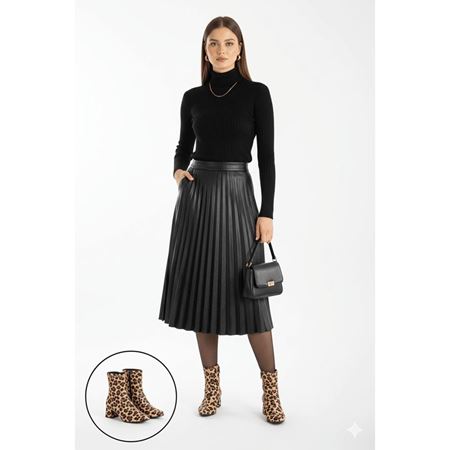 Birta Leopar Cilt Streç Topuklu Bot