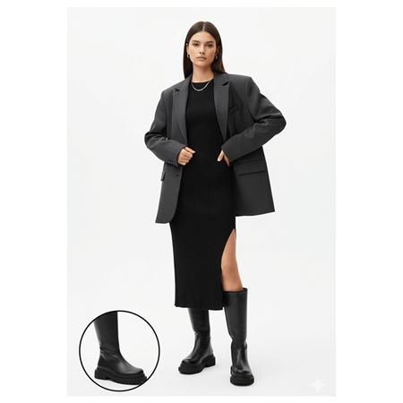 Idax Siyah Cilt Topuklu Çizme