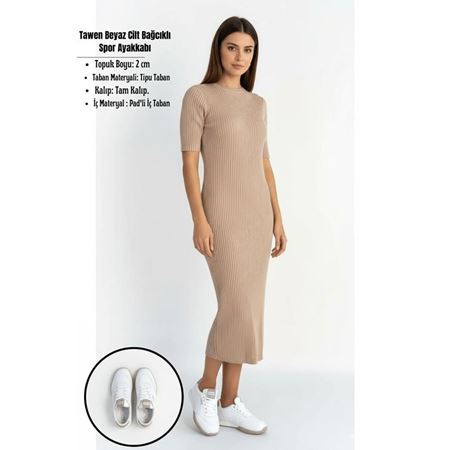 Tawen Beyaz Cilt Bağcıklı Spor Ayakkabı