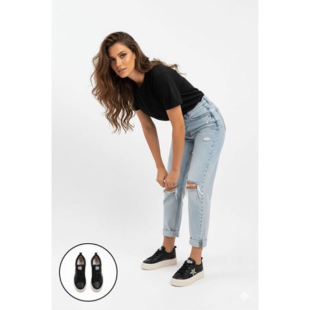 Piata Siyah Cilt Beyaz Tabanlı Bağcıklı Spor Ayakkabı