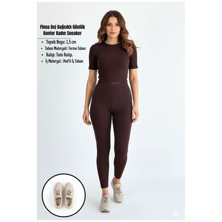 Finna Bej Stoperli Pratik Bağcıklı Günlük Konfor Kadın Sneaker