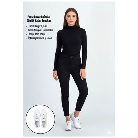 Finna Beyaz Stoperli Pratik Bağcıklı Günlük Konfor Kadın Sneaker