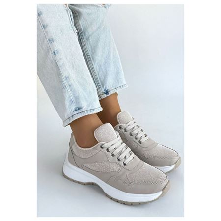 Slar Bej Simli Yüksek Tabanlı Ortopedik Kadın Sneaker