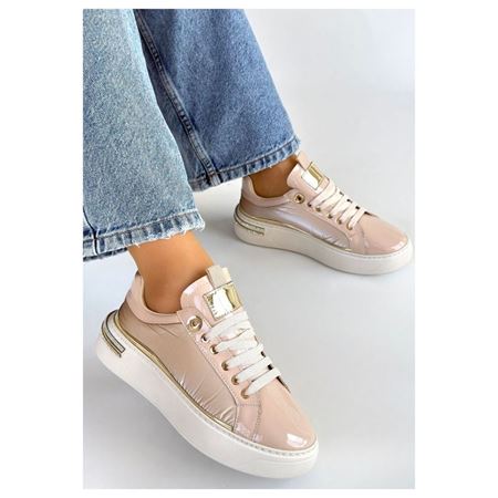 Hley Bej Rugan Gold Detaylı Platform Tabanlı Kadın Sneaker