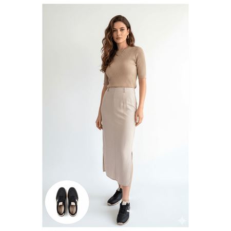 Jowen Siyah Cilt Bej Detaylı Bağcıklı Spor Ayakkabı