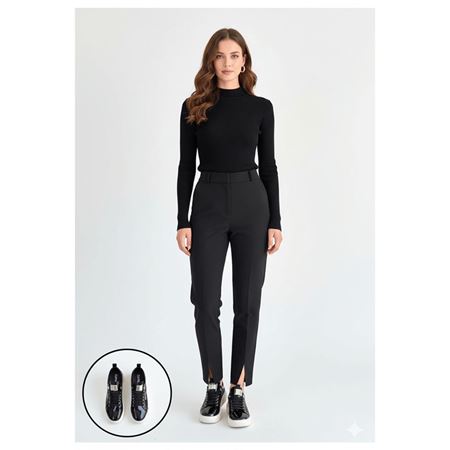 Hley Siyah Rugan Gümüş Detaylı Platform Tabanlı Kadın Sneaker