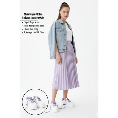 Chris Beyaz Cilt Lila Detaylı Bağcıklı Spor Ayakkabı