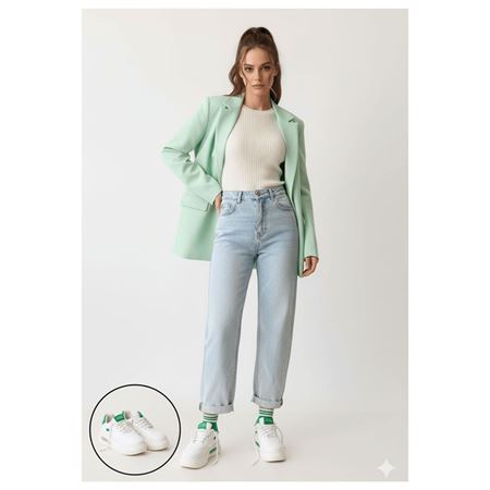 Chris Beyaz Cilt Yeşil Detaylı Bağcıklı Spor Ayakkabı