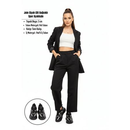 Cata Siyah Cilt Beyaz Detaylı Spor Ayakkabı