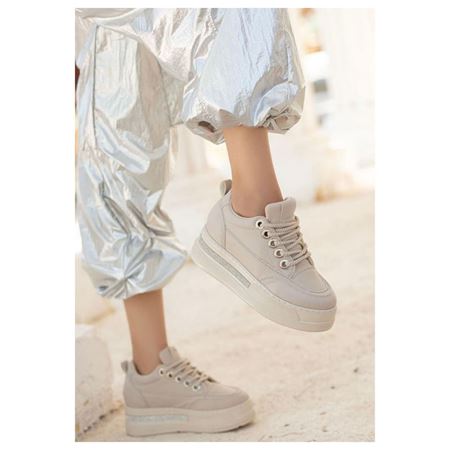 Lulu Bej Cilt Bağcıklı Spor Ayakkabı