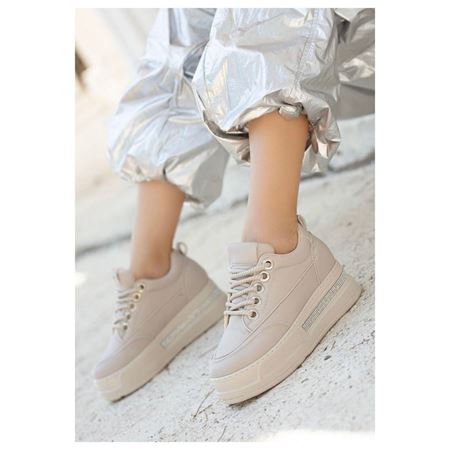 Lulu Bej Cilt Bağcıklı Spor Ayakkabı