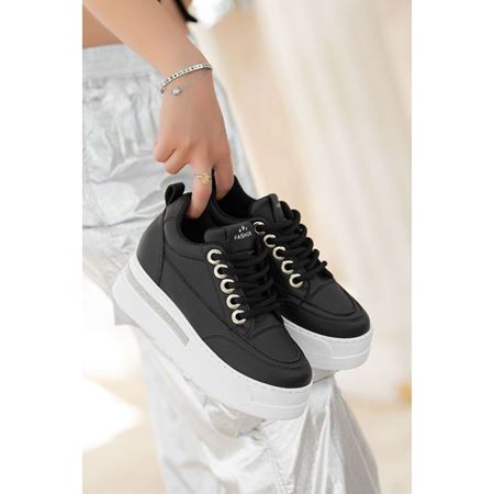 Lulu Siyah Cilt Beyaz Tabanlı Bağcıklı Spor Ayakkabı