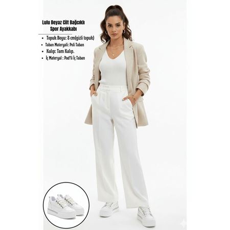 Lulu Beyaz Cilt Bağcıklı Spor Ayakkabı