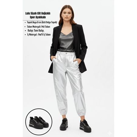 Lulu Siyah Cilt Bağcıklı Spor Ayakkabı