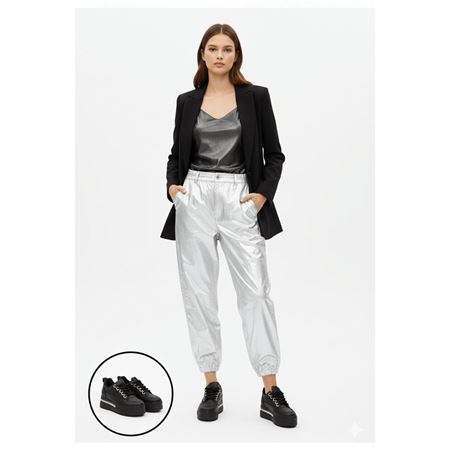 Lulu Siyah Cilt Bağcıklı Spor Ayakkabı