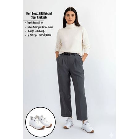 Fiert Beyaz Cilt Bağcıklı Spor Ayakkabı